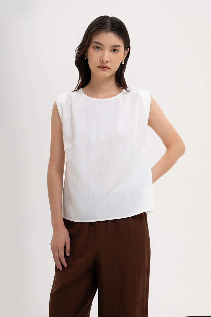 VIOLA CAP SLEEVE LINEN TOP