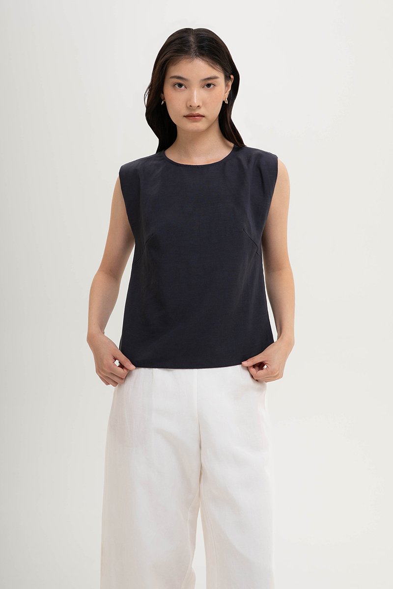 VIOLA CAP SLEEVE LINEN TOP