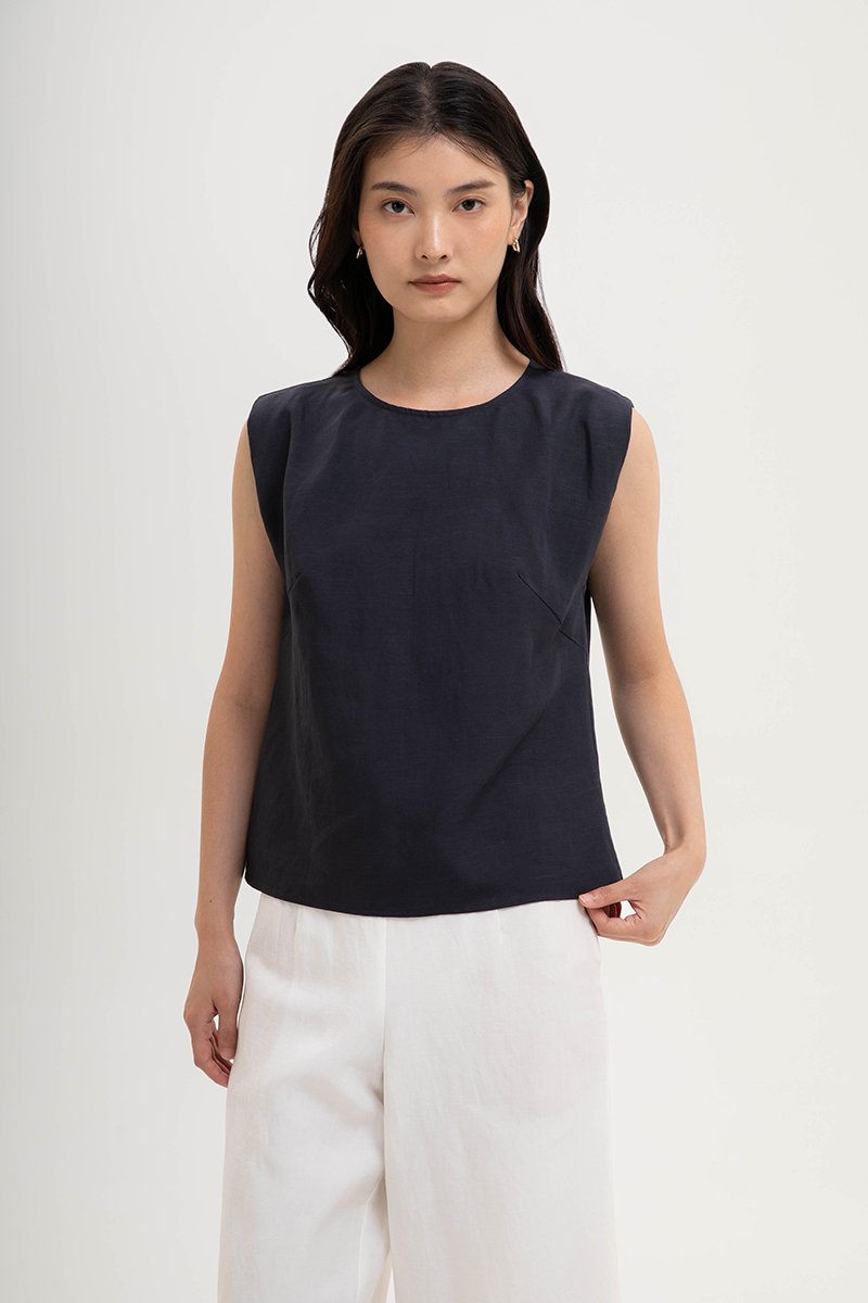 VIOLA CAP SLEEVE LINEN TOP