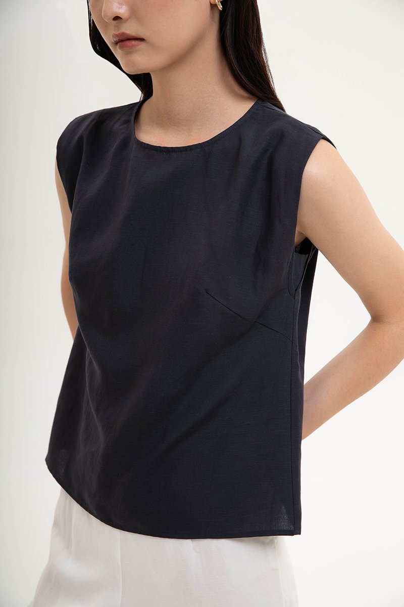 VIOLA CAP SLEEVE LINEN TOP