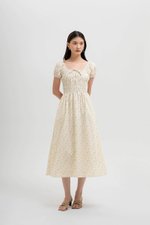 LYSSA FLORAL SMOCKED PUFF SLEEVES MIDI DRESS