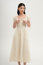 LYSSA FLORAL SMOCKED PUFF SLEEVES MIDI DRESS
