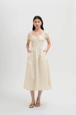 LYSSA FLORAL SMOCKED PUFF SLEEVES MIDI DRESS