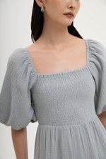CASIE PUFF SLEEVE SMOCKED MIDI DRESS