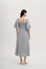 CASIE PUFF SLEEVE SMOCKED MIDI DRESS