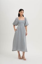 CASIE PUFF SLEEVE SMOCKED MIDI DRESS
