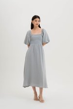 CASIE PUFF SLEEVE SMOCKED MIDI DRESS