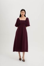 CASIE PUFF SLEEVE SMOCKED MIDI DRESS