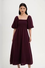 CASIE PUFF SLEEVE SMOCKED MIDI DRESS