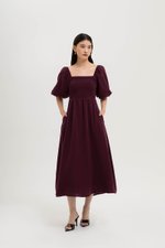 CASIE PUFF SLEEVE SMOCKED MIDI DRESS