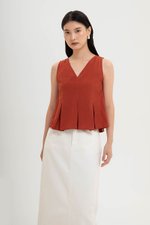 CARLINA PLEATED V NECK TOP