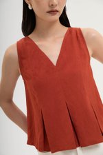CARLINA PLEATED V NECK TOP