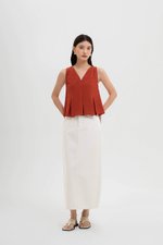CARLINA PLEATED V NECK TOP
