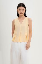 CARLINA PLEATED V NECK TOP