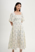 HARVEST PUFF SLEEVE SMOCKED MIDI DRESS