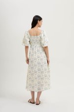 HARVEST PUFF SLEEVE SMOCKED MIDI DRESS