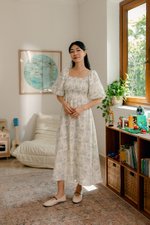 HARVEST PUFF SLEEVE SMOCKED MIDI DRESS