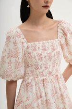 HARVEST PUFF SLEEVE SMOCKED MIDI DRESS