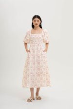 HARVEST PUFF SLEEVE SMOCKED MIDI DRESS