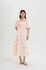 HARVEST PUFF SLEEVE SMOCKED MIDI DRESS
