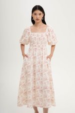 HARVEST PUFF SLEEVE SMOCKED MIDI DRESS