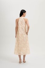 AKARI FLORAL PRINTED HALTER MIDI DRESS W SASH