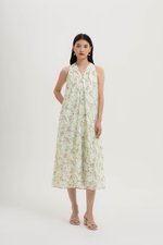 AKARI FLORAL PRINTED HALTER MIDI DRESS W SASH