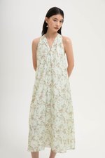 AKARI FLORAL PRINTED HALTER MIDI DRESS W SASH
