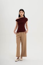 VIKKI ASYMMETRIC TWIST OFF SHOULDER TOP