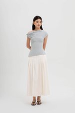 VIKKI ASYMMETRIC TWIST OFF SHOULDER TOP