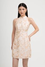 KYORI FLORAL JACQUARD HALTER MINI DRESS