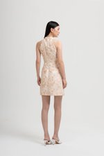KYORI FLORAL JACQUARD HALTER MINI DRESS