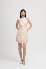 KYORI FLORAL JACQUARD HALTER MINI DRESS