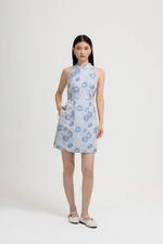 KYORI FLORAL JACQUARD HALTER MINI DRESS
