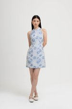 KYORI FLORAL JACQUARD HALTER MINI DRESS