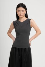 CLAUDIE RUCHED OVERLAY KNIT TOP