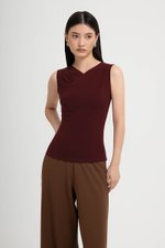 CLAUDIE RUCHED OVERLAY KNIT TOP