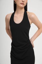 MARIANNA HALTER NECK RUCHED MIDI DRESS