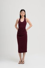 MARIANNA HALTER NECK RUCHED MIDI DRESS