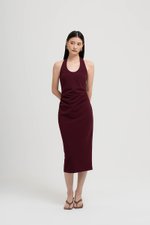 MARIANNA HALTER NECK RUCHED MIDI DRESS