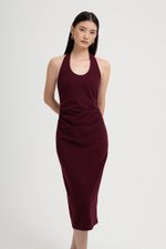 MARIANNA HALTER NECK RUCHED MIDI DRESS