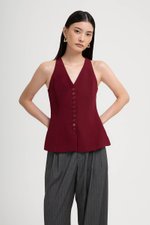 TRACEY RACER NECK BUTTON DOWN VEST TOP