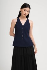 TRACEY RACER NECK BUTTON DOWN VEST TOP