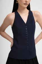 TRACEY RACER NECK BUTTON DOWN VEST TOP