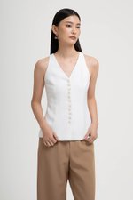 TRACEY RACER NECK BUTTON DOWN VEST TOP