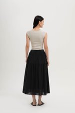 AVERYN RUCHED TIERED CHECKERED MIDI SKIRT