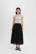 AVERYN RUCHED TIERED CHECKERED MIDI SKIRT