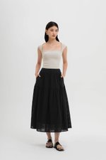 AVERYN RUCHED TIERED CHECKERED MIDI SKIRT