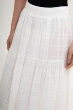 AVERYN RUCHED TIERED CHECKERED MIDI SKIRT