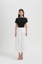 AVERYN RUCHED TIERED CHECKERED MIDI SKIRT